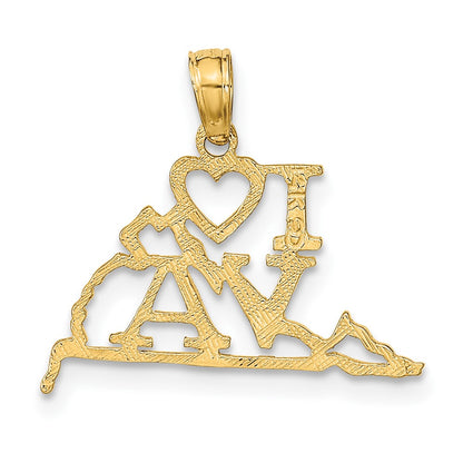 10K Solid Cut-out I Heart VA Virginia State Pendant