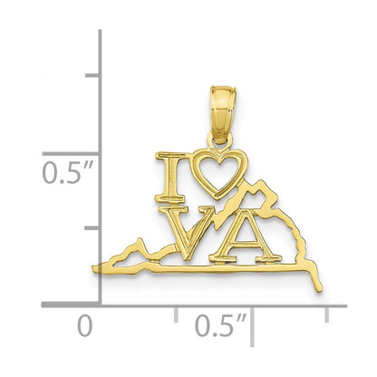 10K Solid Cut-out I Heart VA Virginia State Pendant