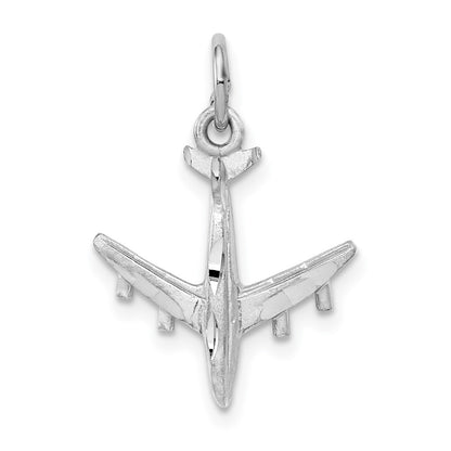 10k White Gold 3-D Diamond-cut Airplane Charm