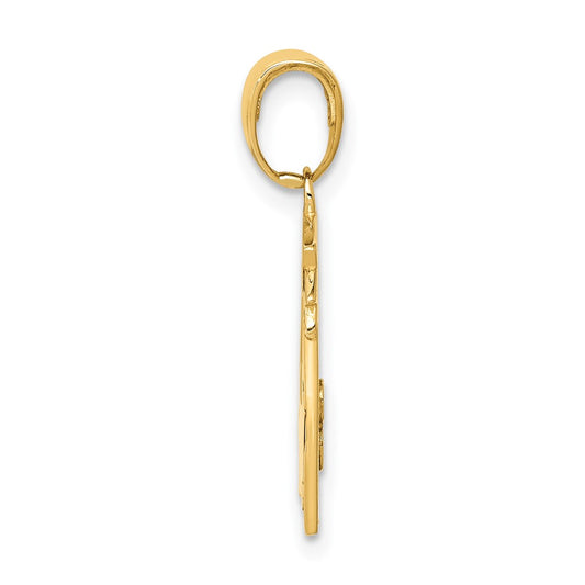 10k Polished Flat-Backed TEACHER Frame with Book and Apple Pendant