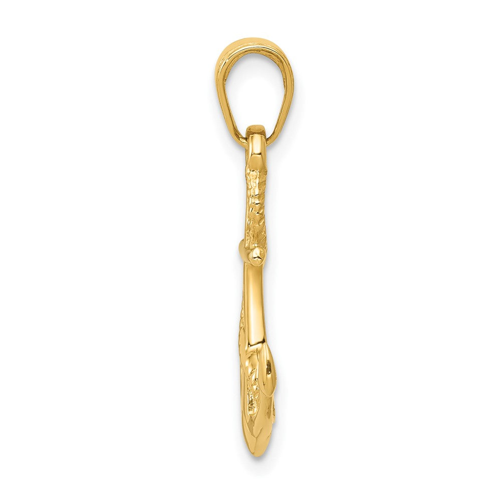 10K Solid Polished 3-D Anchor with Rope Pendant