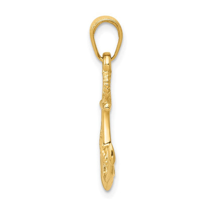 10K Solid Polished 3-D Anchor with Rope Pendant