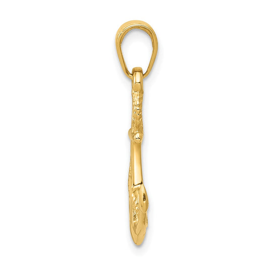 10K Solid Polished 3-D Anchor with Rope Pendant