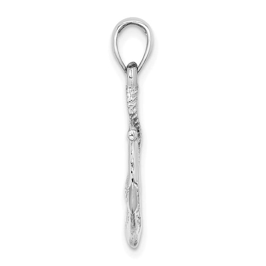 10K White Gold Solid Polished 3-D Anchor with Rope Pendant