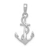 10K White Gold Solid Polished 3-D Anchor with Rope Pendant