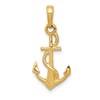 10K Solid Polished 3-D Anchor with Rope Pendant