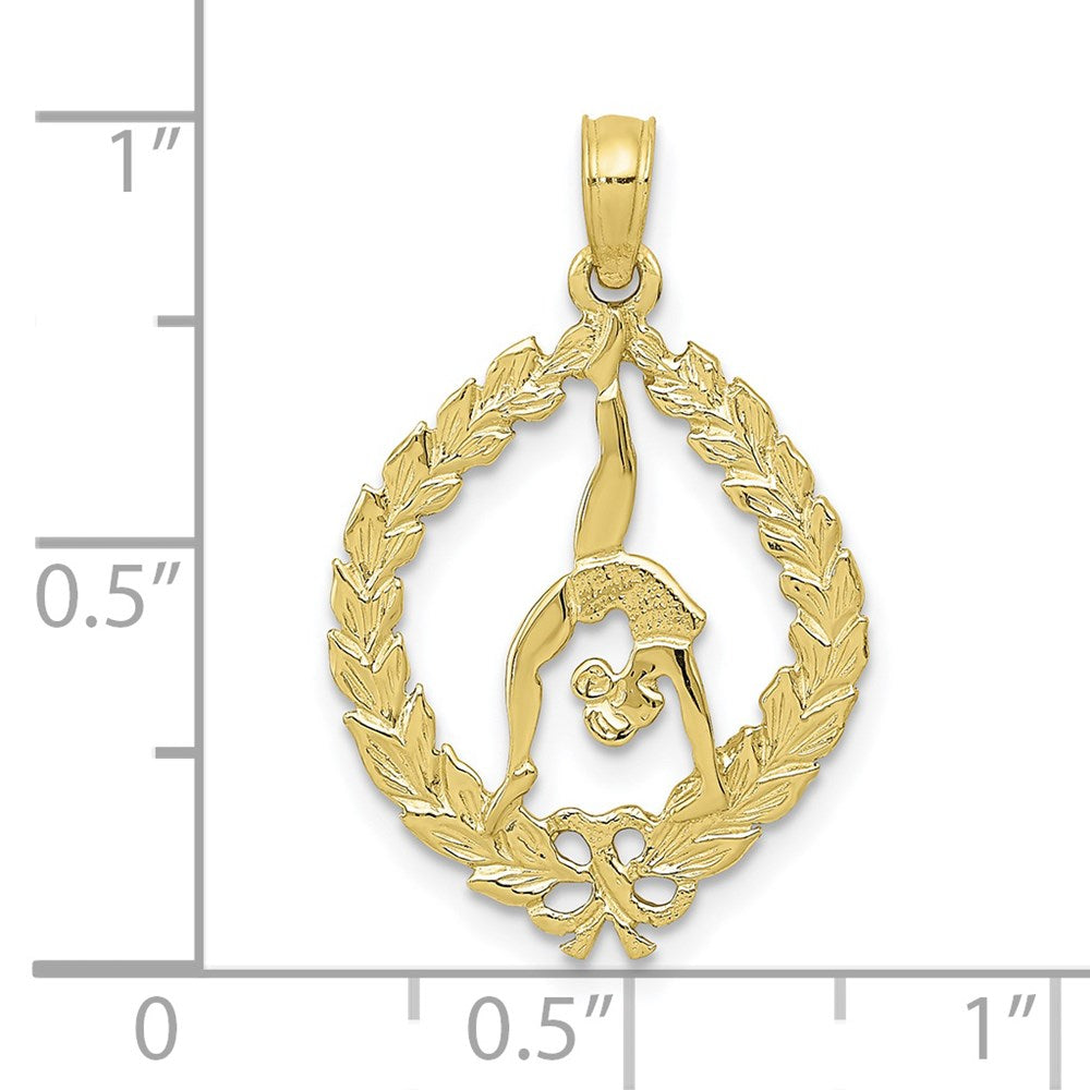 10K Solid Polished Framed Gymnast in Wreath Pendant