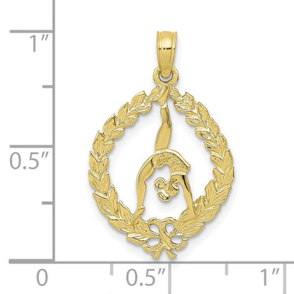 10K Solid Polished Framed Gymnast in Wreath Pendant