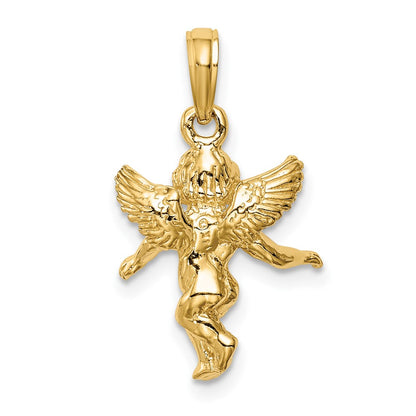 10k 3-D Polished Solid Angel Pendant