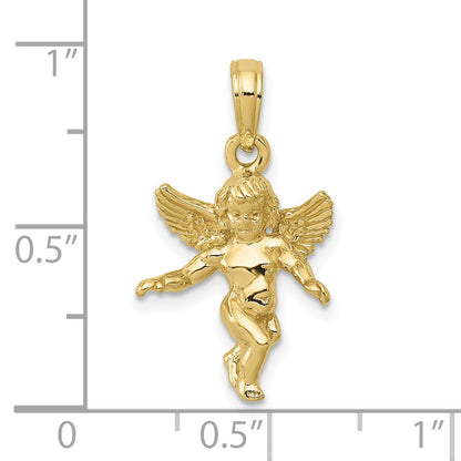 10k 3-D Polished Solid Angel Pendant