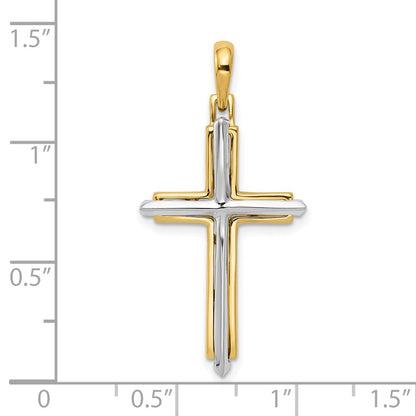 10k Two-tone Polished Cross with Frame Pendant