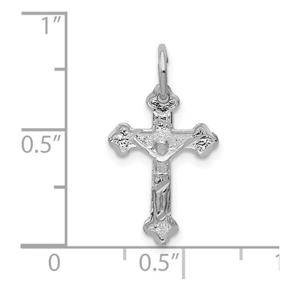 10k White Gold Satin Diamond-cut Crucifix Charm