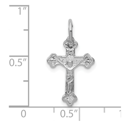 10k White Gold Satin Diamond-cut Crucifix Charm