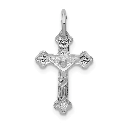 10k White Gold Satin Diamond-cut Crucifix Charm