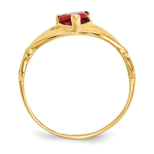 10k CZ January Dark Red Birthstone Claddagh Heart Ring