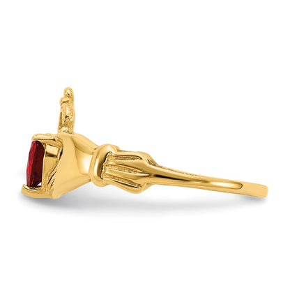 10k CZ January Dark Red Birthstone Claddagh Heart Ring