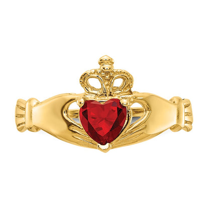 10k CZ January Dark Red Birthstone Claddagh Heart Ring