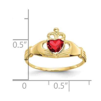 10k CZ January Dark Red Birthstone Claddagh Heart Ring