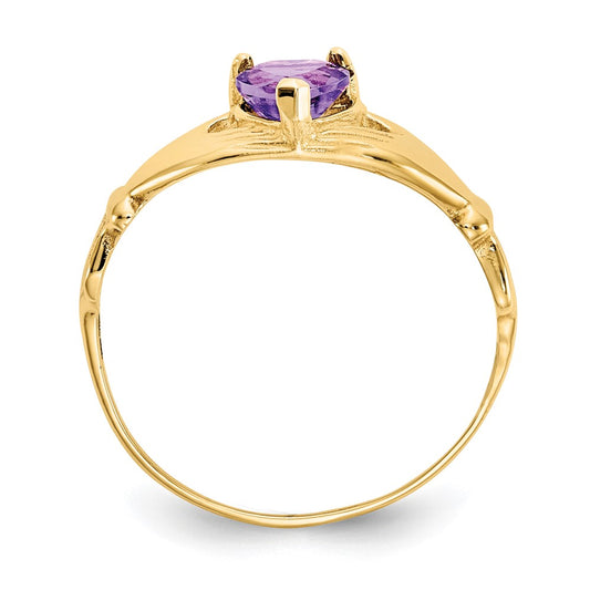 10k CZ February Purple Birthstone Claddagh Heart Ring