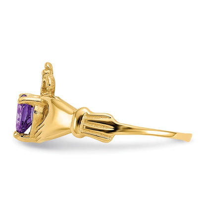 10k CZ February Purple Birthstone Claddagh Heart Ring