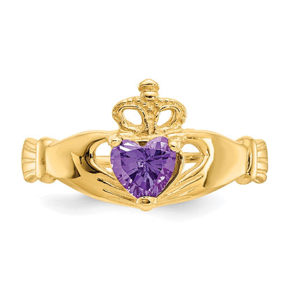 10k CZ February Purple Birthstone Claddagh Heart Ring