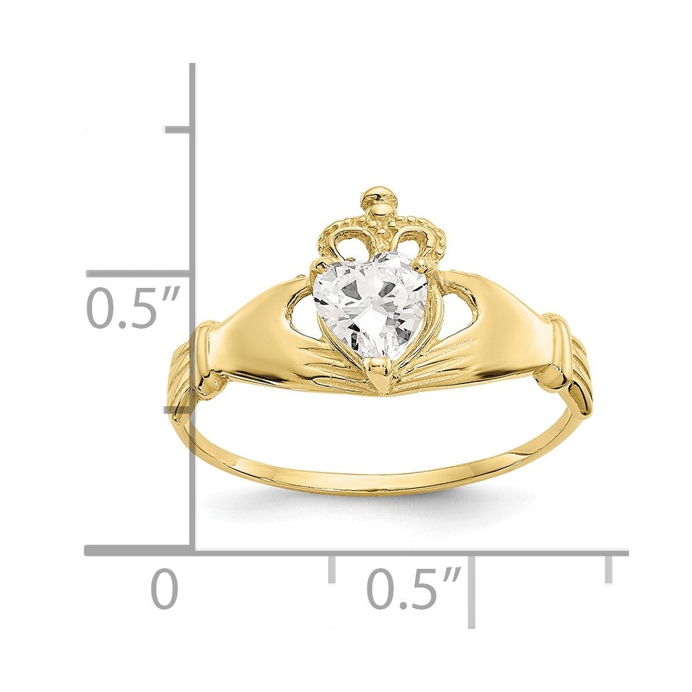 10k CZ April Birthstone Claddagh Heart Ring