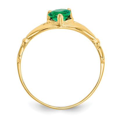 10k CZ May Green Birthstone Claddagh Heart Ring