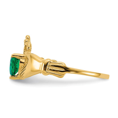 10k CZ May Green Birthstone Claddagh Heart Ring
