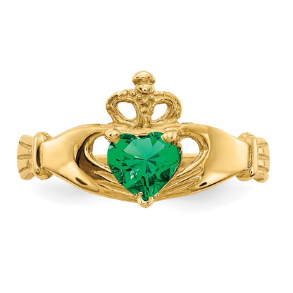 10k CZ May Green Birthstone Claddagh Heart Ring