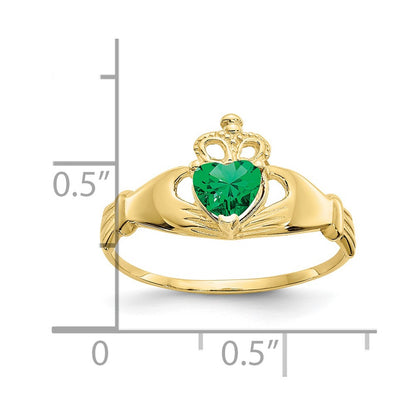 10k CZ May Green Birthstone Claddagh Heart Ring