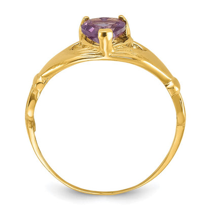 10k CZ June Purple Birthstone Claddagh Heart Ring