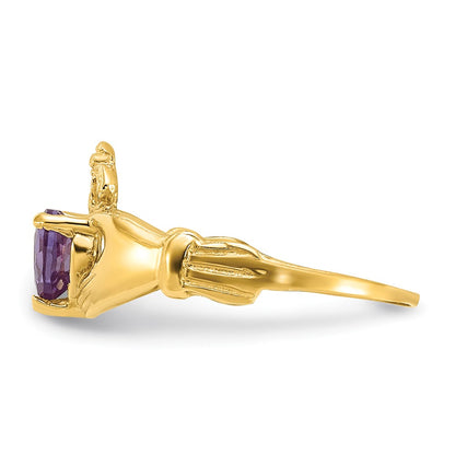 10k CZ June Purple Birthstone Claddagh Heart Ring