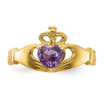 10k CZ June Purple Birthstone Claddagh Heart Ring