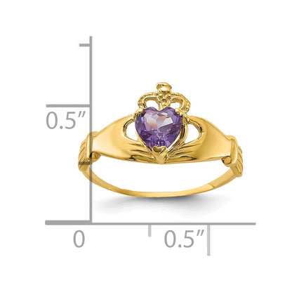 10k CZ June Purple Birthstone Claddagh Heart Ring