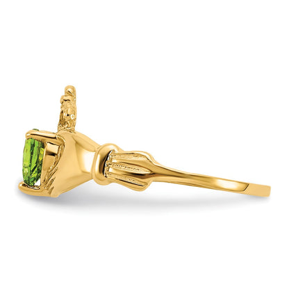 10k CZ August Light Green Birthstone Claddagh Heart Ring