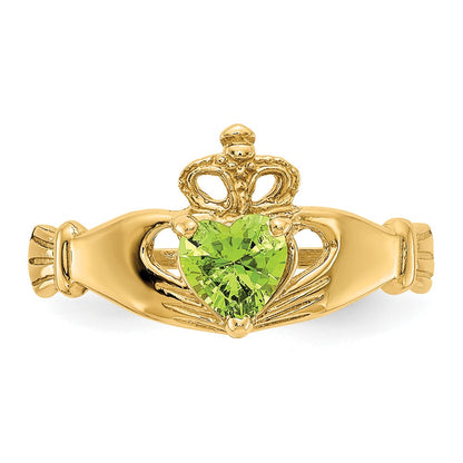 10k CZ August Light Green Birthstone Claddagh Heart Ring