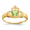 10k CZ August Light Green Birthstone Claddagh Heart Ring
