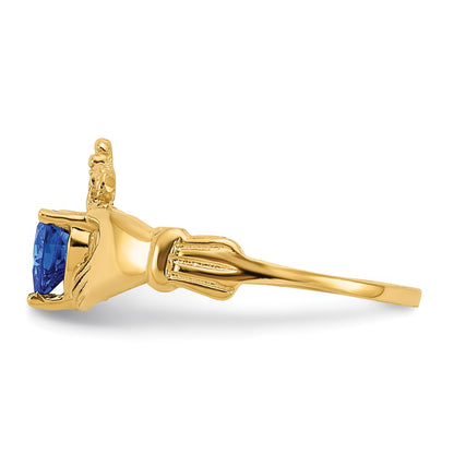 10k CZ September Blue Birthstone Claddagh Heart Ring