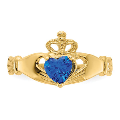 10k CZ September Blue Birthstone Claddagh Heart Ring