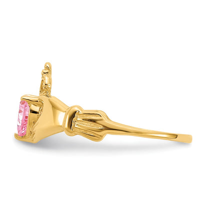 10k CZ October Pink Birthstone Claddagh Heart Ring