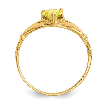 10k CZ November Yellow Birthstone Claddagh Heart Ring