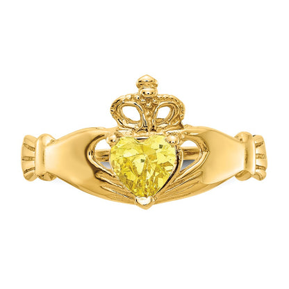 10k CZ November Yellow Birthstone Claddagh Heart Ring