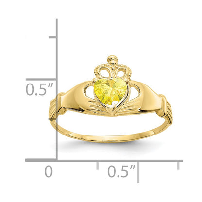10k CZ November Yellow Birthstone Claddagh Heart Ring