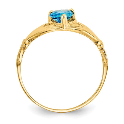 10k CZ December Blue Birthstone Claddagh Heart Ring