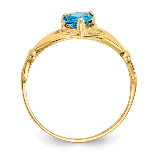 10k CZ December Blue Birthstone Claddagh Heart Ring