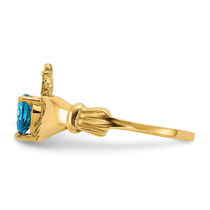 10k CZ December Blue Birthstone Claddagh Heart Ring