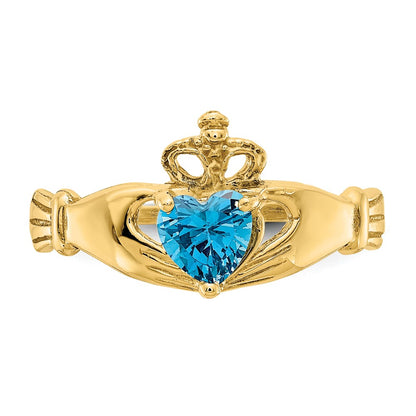 10k CZ December Blue Birthstone Claddagh Heart Ring