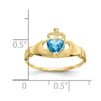 10k CZ December Blue Birthstone Claddagh Heart Ring