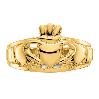 10k Polished Mens Claddagh Ring