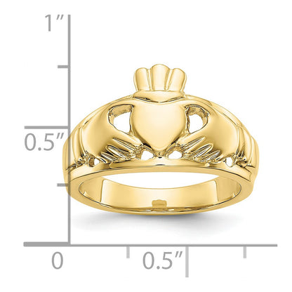 10k Polished Mens Claddagh Ring